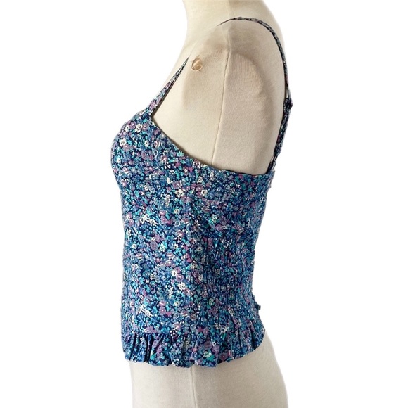 Sportsgirl Tops Sportsgirl Blue Mauve Floral Corset Top Ruffle Hem